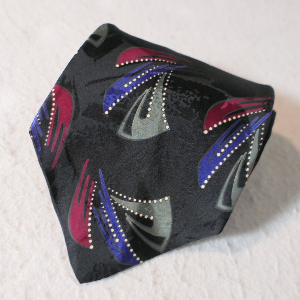 Valentino Pietro Men Silk Necktie XL Black Abstract Italian Luxury Jacquard Bold